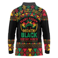 Make Every Month Black History Month Long Sleeve Polo Shirt African Pattern - Wonder Print Shop