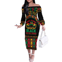 Make Every Month Black History Month Off The Shoulder Long Sleeve Dress African Pattern - Wonder Print Shop