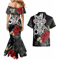 Taino Sun Tribal Couples Matching Mermaid Dress and Hawaiian Shirt Tropical Hibiscus - Wonder Print Shop