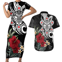 Taino Sun Tribal Couples Matching Short Sleeve Bodycon Dress and Hawaiian Shirt Tropical Hibiscus - Wonder Print Shop