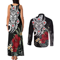 Taino Sun Tribal Couples Matching Tank Maxi Dress and Long Sleeve Button Shirt Tropical Hibiscus - Wonder Print Shop