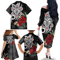 Taino Sun Tribal Family Matching Off The Shoulder Long Sleeve Dress and Hawaiian Shirt Tropical Hibiscus - Wonder Print Shop