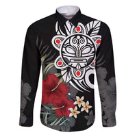 Taino Sun Tribal Family Matching Off The Shoulder Long Sleeve Dress and Hawaiian Shirt Tropical Hibiscus - Wonder Print Shop