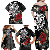 Taino Sun Tribal Family Matching Off Shoulder Maxi Dress and Hawaiian Shirt Tropical Hibiscus - Wonder Print Shop