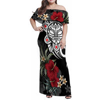 Taino Sun Tribal Family Matching Off Shoulder Maxi Dress and Hawaiian Shirt Tropical Hibiscus - Wonder Print Shop