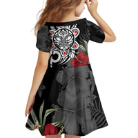 Taino Sun Tribal Kid Short Sleeve Dress Tropical Hibiscus - Wonder Print Shop