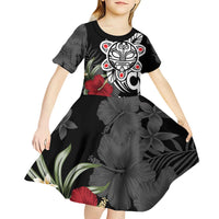Taino Sun Tribal Kid Short Sleeve Dress Tropical Hibiscus - Wonder Print Shop