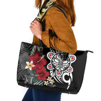 Taino Sun Tribal Leather Tote Bag Tropical Hibiscus - Wonder Print Shop