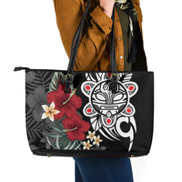 Taino Sun Tribal Leather Tote Bag Tropical Hibiscus - Wonder Print Shop