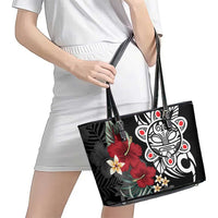 Taino Sun Tribal Leather Tote Bag Tropical Hibiscus - Wonder Print Shop