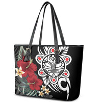Taino Sun Tribal Leather Tote Bag Tropical Hibiscus - Wonder Print Shop