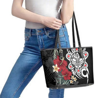 Taino Sun Tribal Leather Tote Bag Tropical Hibiscus - Wonder Print Shop
