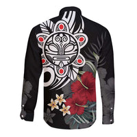 Taino Sun Tribal Long Sleeve Button Shirt Tropical Hibiscus - Wonder Print Shop