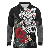 Taino Sun Tribal Long Sleeve Polo Shirt Tropical Hibiscus - Wonder Print Shop