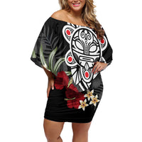 Taino Sun Tribal Off Shoulder Short Dress Tropical Hibiscus - Wonder Print Shop