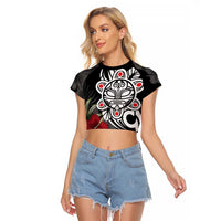 Taino Sun Tribal Raglan Cropped T Shirt Tropical Hibiscus - Wonder Print Shop