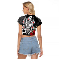 Taino Sun Tribal Raglan Cropped T Shirt Tropical Hibiscus - Wonder Print Shop