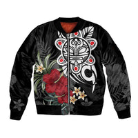 Taino Sun Tribal Sleeve Zip Bomber Jacket Tropical Hibiscus - Wonder Print Shop