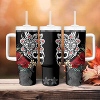 Taino Sun Tribal Tumbler With Handle Tropical Hibiscus - Wonder Print Shop