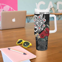 Taino Sun Tribal Tumbler With Handle Tropical Hibiscus - Wonder Print Shop