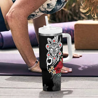 Taino Sun Tribal Tumbler With Handle Tropical Hibiscus - Wonder Print Shop