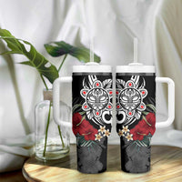 Taino Sun Tribal Tumbler With Handle Tropical Hibiscus - Wonder Print Shop
