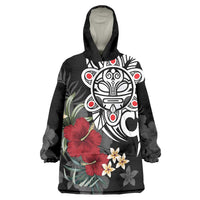 Taino Sun Tribal Wearable Blanket Hoodie Tropical Hibiscus - Wonder Print Shop