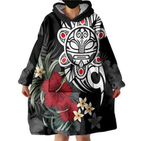Taino Sun Tribal Wearable Blanket Hoodie Tropical Hibiscus - Wonder Print Shop