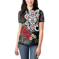 Taino Sun Tribal Women Polo Shirt Tropical Hibiscus - Wonder Print Shop