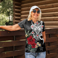 Taino Sun Tribal Women Polo Shirt Tropical Hibiscus - Wonder Print Shop