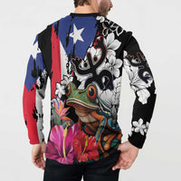 Boricua Taino Coqui Tropical Button Sweatshirt Puerto Rico Grunge Flag - Wonder Print Shop