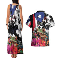Boricua Taino Coqui Tropical Couples Matching Tank Maxi Dress and Hawaiian Shirt Puerto Rico Grunge Flag - Wonder Print Shop