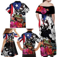 Boricua Taino Coqui Tropical Family Matching Off Shoulder Maxi Dress and Hawaiian Shirt Puerto Rico Grunge Flag - Wonder Print Shop