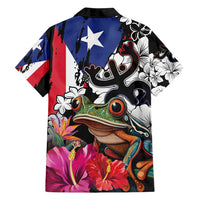 Boricua Taino Coqui Tropical Family Matching Off Shoulder Short Dress and Hawaiian Shirt Puerto Rico Grunge Flag - Wonder Print Shop