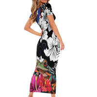 Boricua Taino Coqui Tropical Family Matching Short Sleeve Bodycon Dress and Hawaiian Shirt Puerto Rico Grunge Flag - Wonder Print Shop