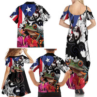 Boricua Taino Coqui Tropical Family Matching Summer Maxi Dress and Hawaiian Shirt Puerto Rico Grunge Flag - Wonder Print Shop