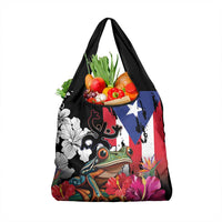 Boricua Taino Coqui Tropical Grocery Bag Puerto Rico Grunge Flag