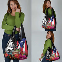 Boricua Taino Coqui Tropical Grocery Bag Puerto Rico Grunge Flag