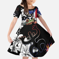 Boricua Taino Coqui Tropical Kid Short Sleeve Dress Puerto Rico Grunge Flag - Wonder Print Shop