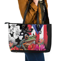 Boricua Taino Coqui Tropical Leather Tote Bag Puerto Rico Grunge Flag - Wonder Print Shop