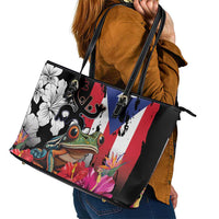 Boricua Taino Coqui Tropical Leather Tote Bag Puerto Rico Grunge Flag - Wonder Print Shop