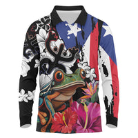 Boricua Taino Coqui Tropical Long Sleeve Polo Shirt Puerto Rico Grunge Flag - Wonder Print Shop