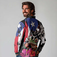 Boricua Taino Coqui Tropical Long Sleeve Polo Shirt Puerto Rico Grunge Flag - Wonder Print Shop