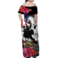 Boricua Taino Coqui Tropical Off Shoulder Maxi Dress Puerto Rico Grunge Flag - Wonder Print Shop