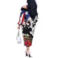 Boricua Taino Coqui Tropical Off The Shoulder Long Sleeve Dress Puerto Rico Grunge Flag - Wonder Print Shop