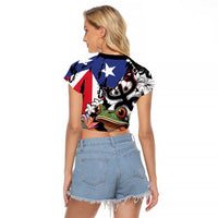 Boricua Taino Coqui Tropical Raglan Cropped T Shirt Puerto Rico Grunge Flag - Wonder Print Shop
