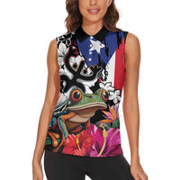 Boricua Taino Coqui Tropical Women Sleeveless Polo Shirt Puerto Rico Grunge Flag - Wonder Print Shop
