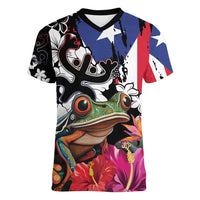 Boricua Taino Coqui Tropical Women V-Neck T-Shirt Puerto Rico Grunge Flag - Wonder Print Shop