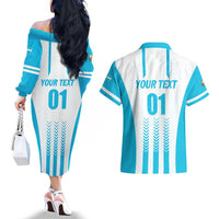 Custom Honduras Football Couples Matching Off The Shoulder Long Sleeve Dress and Hawaiian Shirt Vamos Los Catrachos