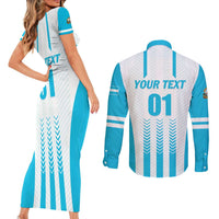 Custom Honduras Football Couples Matching Short Sleeve Bodycon Dress and Long Sleeve Button Shirt Vamos Los Catrachos